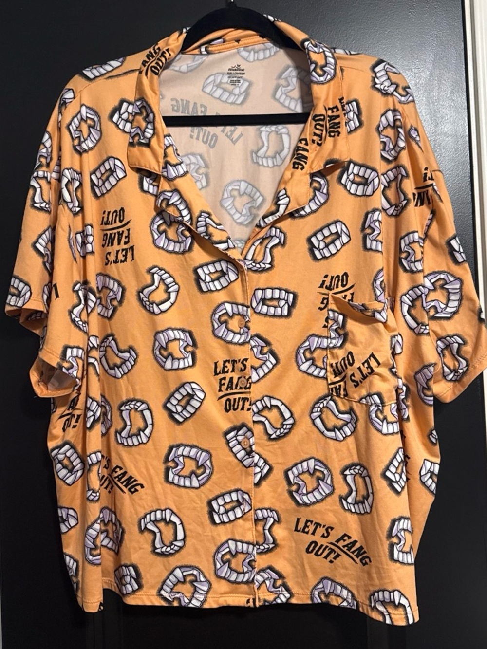 Halloween lets Fang out Pj Button Up Shirt